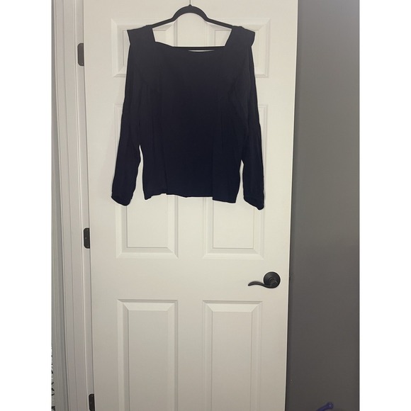 Loft Long Sleeve Square Neck Ruffle Detail Blouse Top Xl Navy Nwt - Picture 2 of 2
